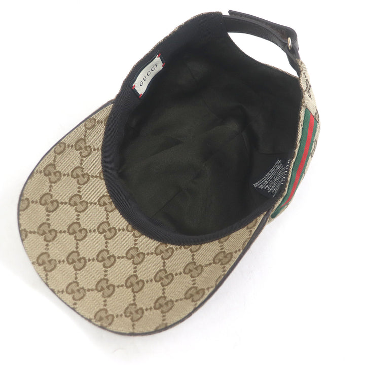 Excellent GUCCI cap GG Canvas Web Line Baseball beige polyester mens 200035