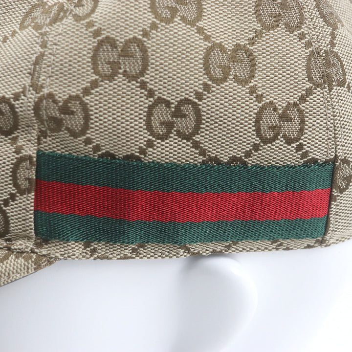 Excellent GUCCI cap GG Canvas Web Line Baseball beige polyester mens 200035