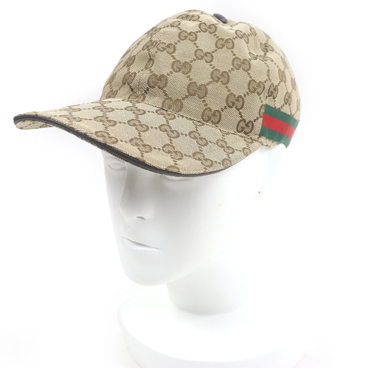 Excellent GUCCI cap GG Canvas Web Line Baseball beige polyester mens 200035