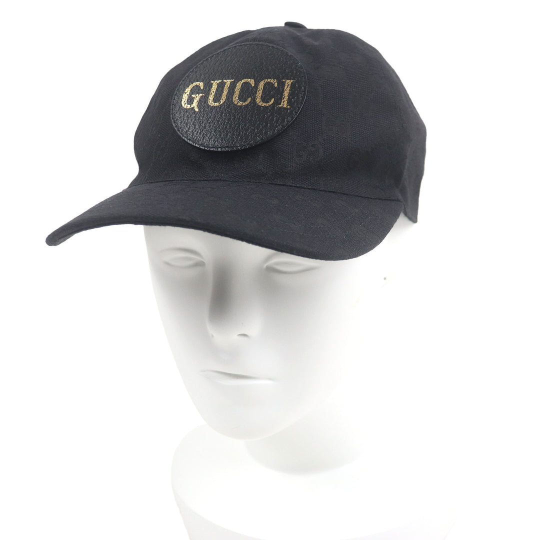 Excellent GUCCI cap GG Canvas Logo Patch Baseball black polyester mens 576253