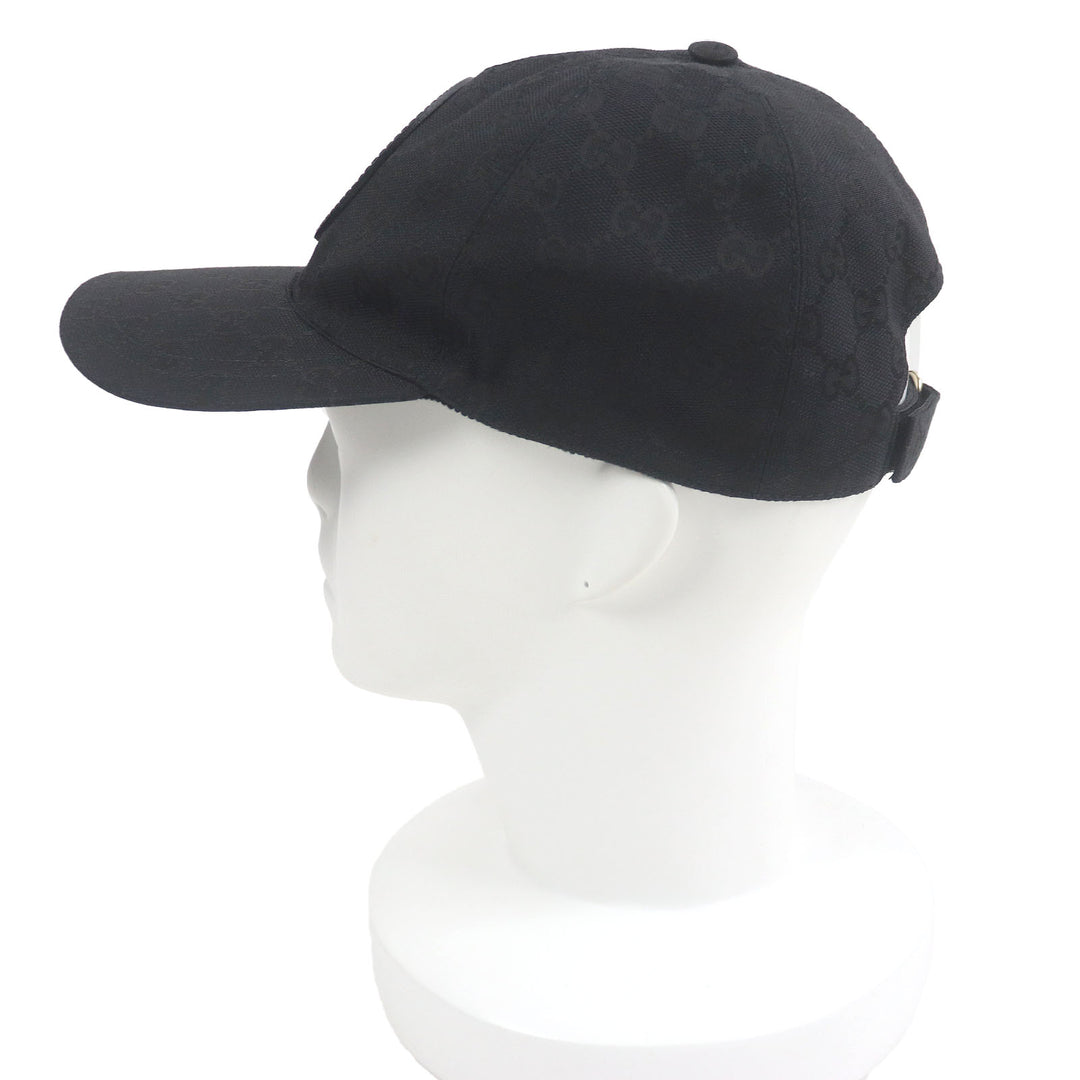 Excellent GUCCI cap GG Canvas Logo Patch Baseball black polyester mens 576253