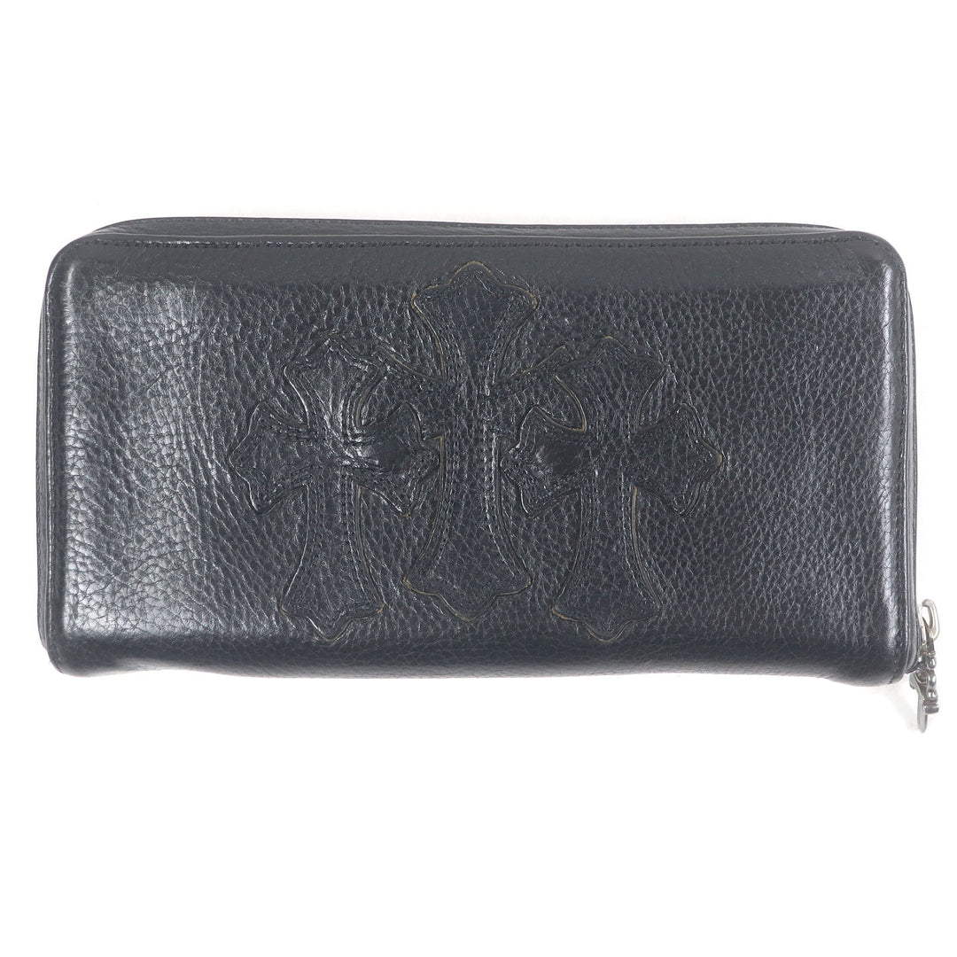Great CHROME HEARTS Purse REC F ZIP 3 Cemetery Cross Round Zip