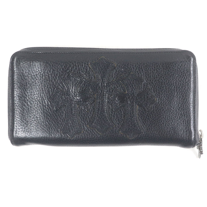 Great CHROME HEARTS Purse REC F ZIP 3 Cemetery Cross Round Zip