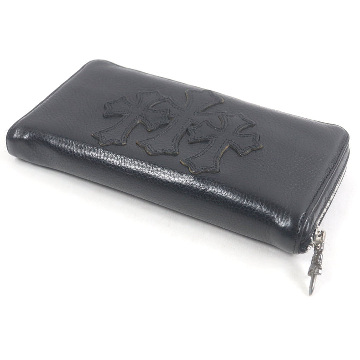 Great CHROME HEARTS Purse REC F ZIP 3 Cemetery Cross Round Zip