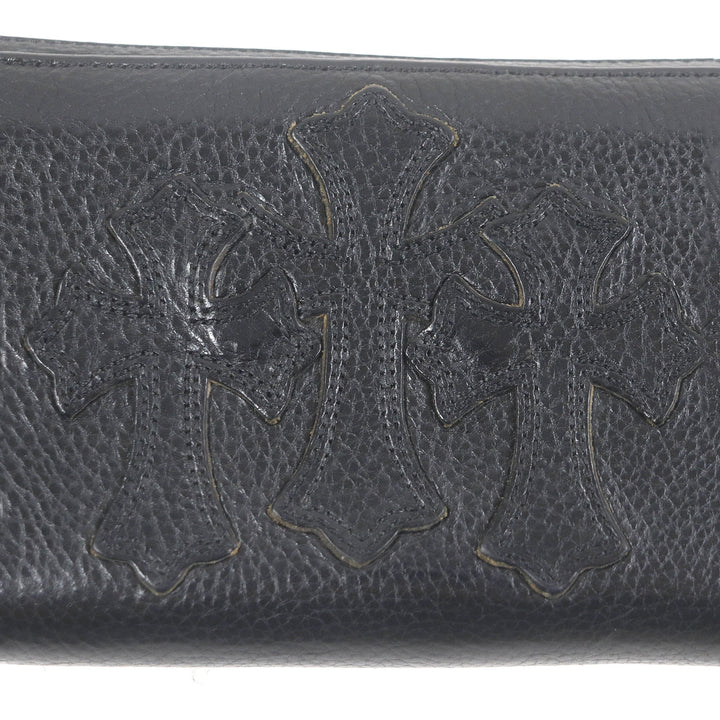 Great CHROME HEARTS Purse REC F ZIP 3 Cemetery Cross Round Zip