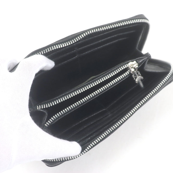 Great CHROME HEARTS Purse REC F ZIP 3 Cemetery Cross Round Zip