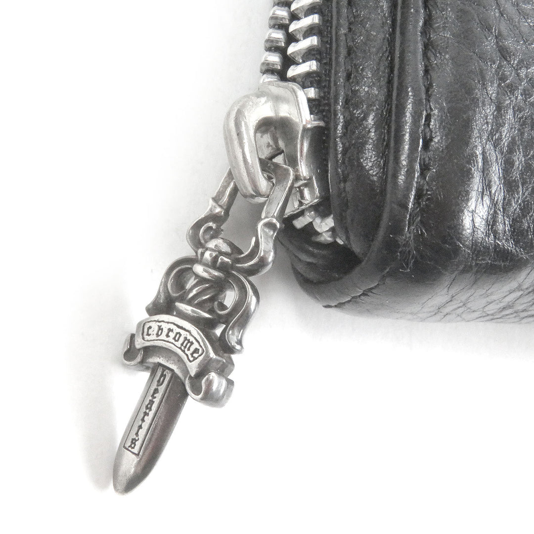 Great CHROME HEARTS Purse REC F ZIP 3 Cemetery Cross Round Zip