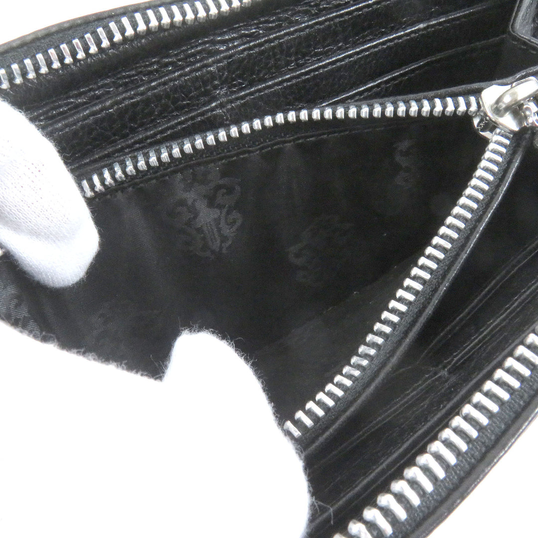 Great CHROME HEARTS Purse REC F ZIP 3 Cemetery Cross Round Zip