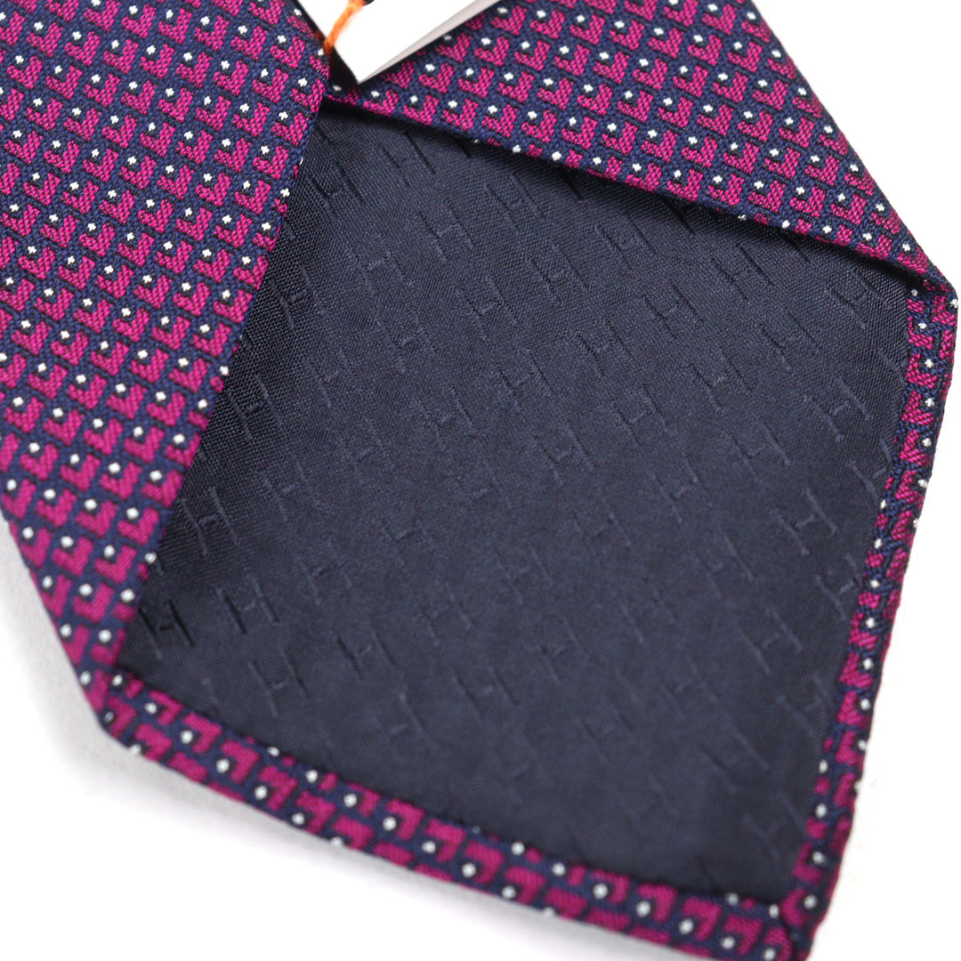 Pristine HERMES tie CRAVATE All-over pattern, heart embroidery, H logo silk