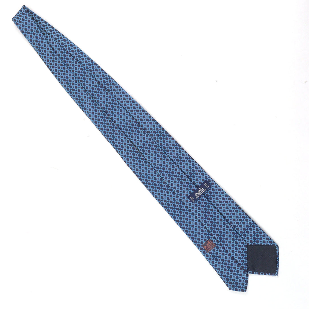 Excellent HERMES tie CRAVATE All-over print, H logo on lining Blue navy silk