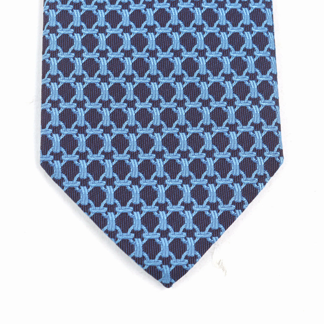 Excellent HERMES tie CRAVATE All-over print, H logo on lining Blue navy silk