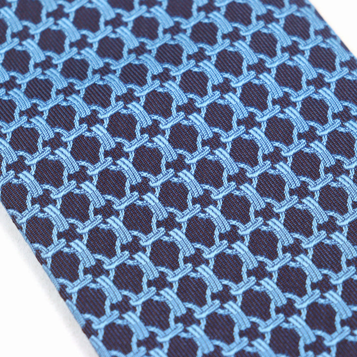 Excellent HERMES tie CRAVATE All-over print, H logo on lining Blue navy silk