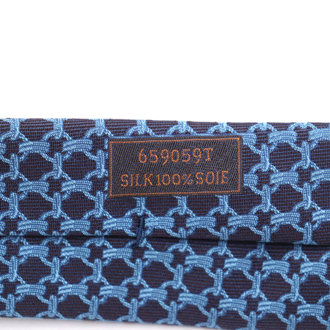 Excellent HERMES tie CRAVATE All-over print, H logo on lining Blue navy silk