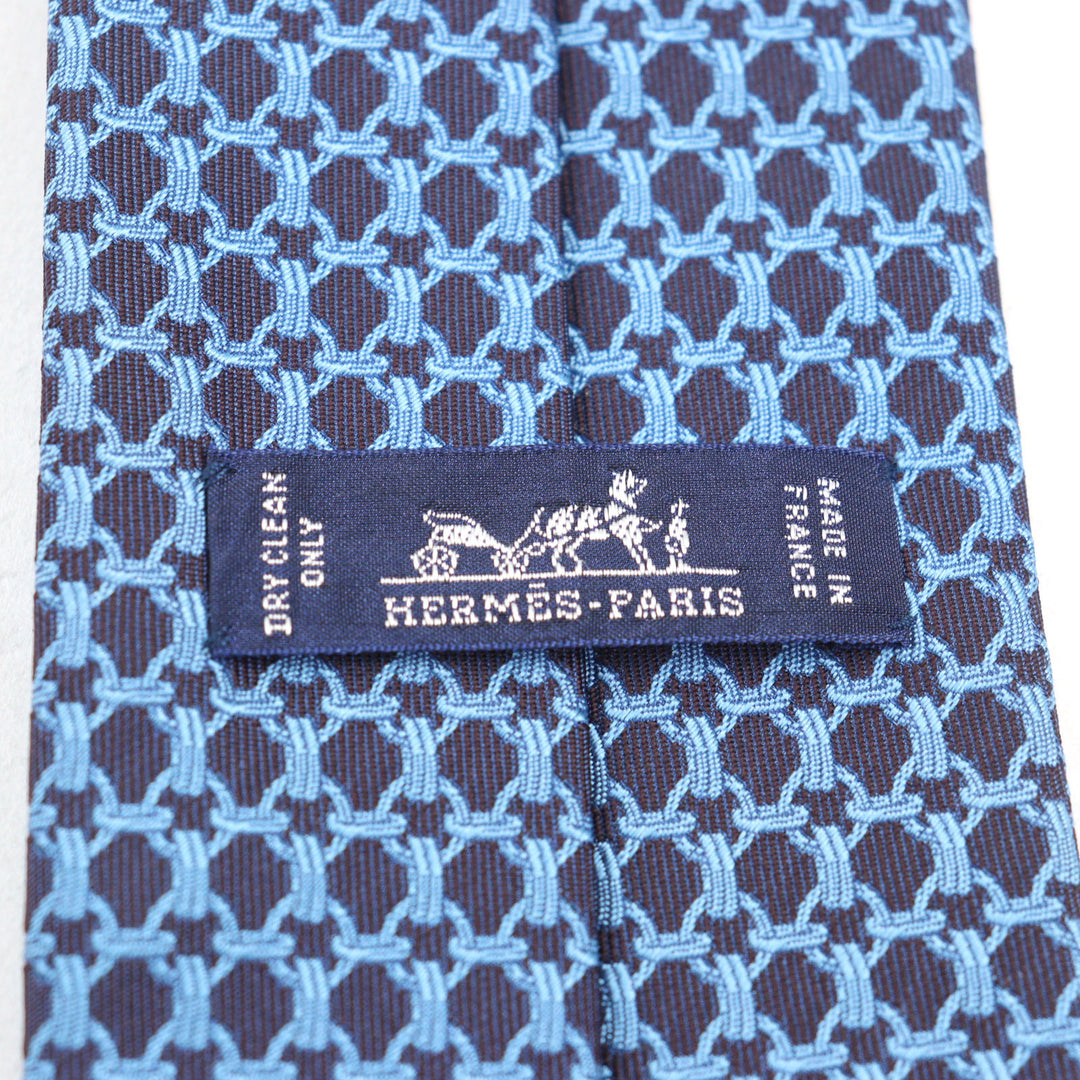 Excellent HERMES tie CRAVATE All-over print, H logo on lining Blue navy silk