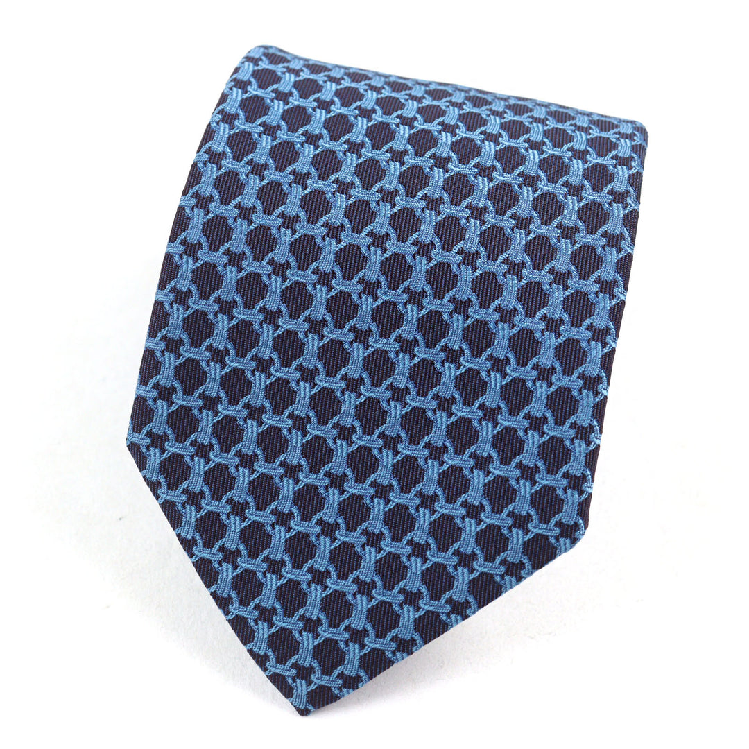 Excellent HERMES tie CRAVATE All-over print, H logo on lining Blue navy silk