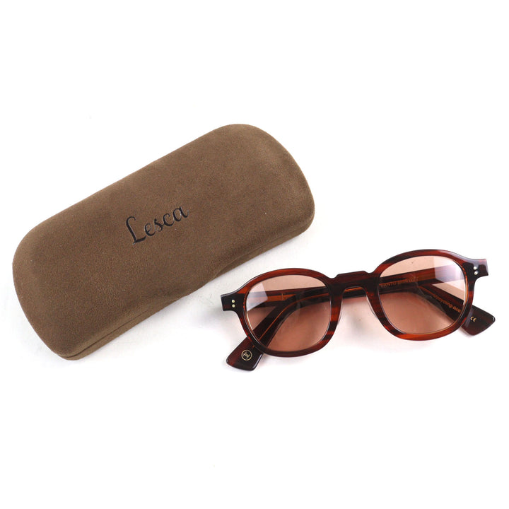 Excellent Lesca Lunetier sunglasses BRUT PANTO 0.3"" Brown acetate mens