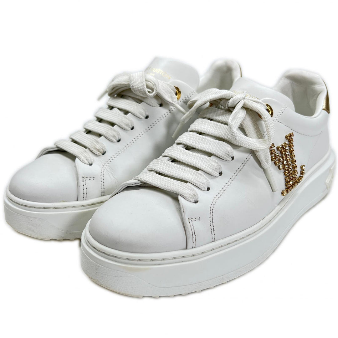 Great LOUIS VUITTON sneakers Timeout line LV rhinestone embellishment white leather 36
