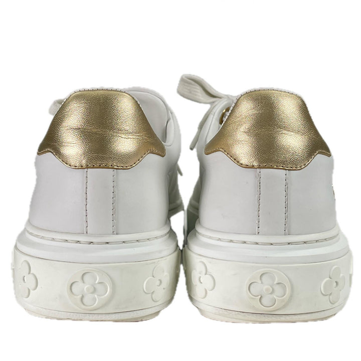 Great LOUIS VUITTON sneakers Timeout line LV rhinestone embellishment white leather 36
