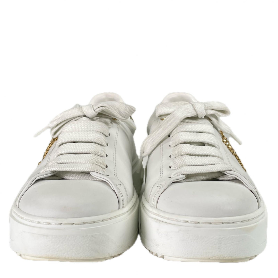 Great LOUIS VUITTON sneakers Timeout line LV rhinestone embellishment white leather 36