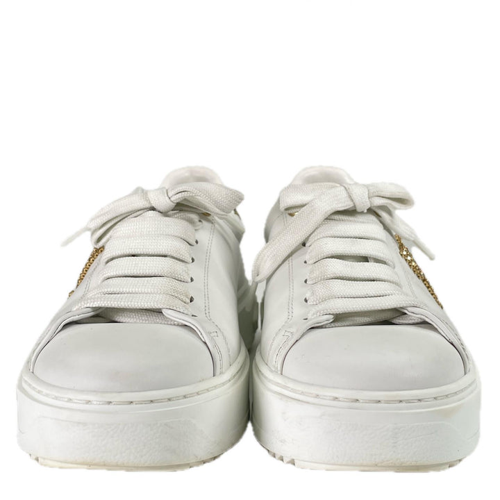 Great LOUIS VUITTON sneakers Timeout line LV rhinestone embellishment white leather 36