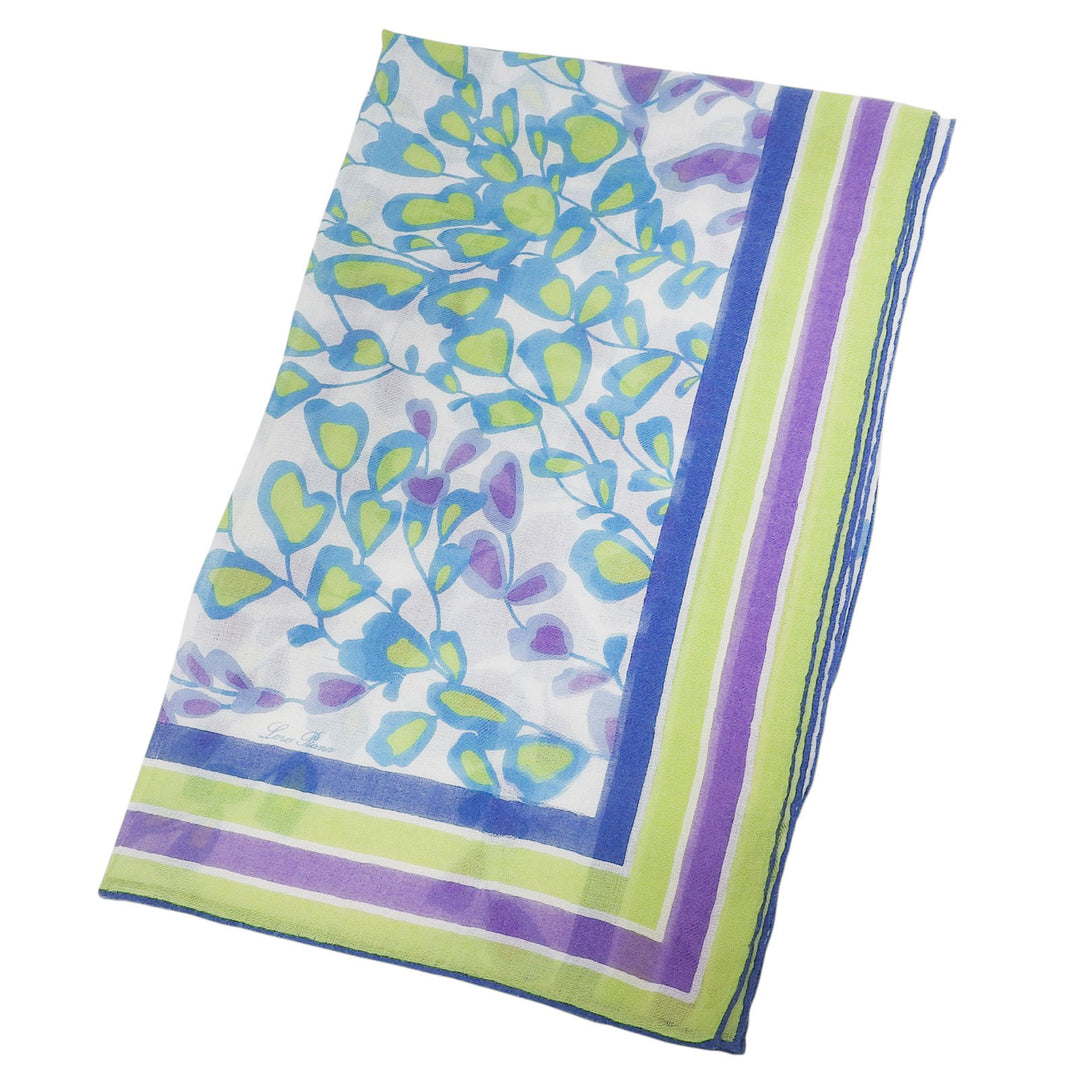Very Good Loro Piana Stall Floral logo scarf White Blue Green cashmere Women