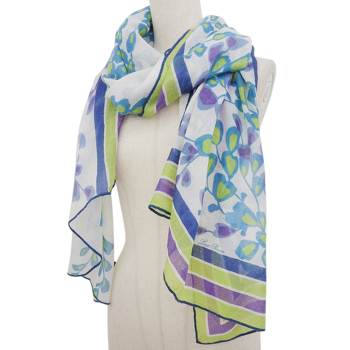 Very Good Loro Piana Stall Floral logo scarf White Blue Green cashmere Women