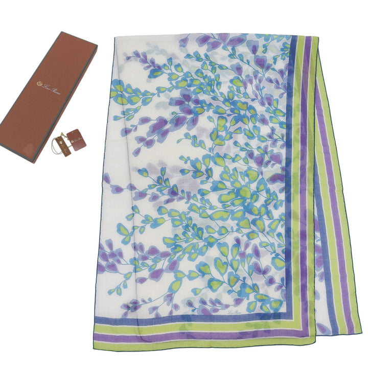 Very Good Loro Piana Stall Floral logo scarf White Blue Green cashmere Women