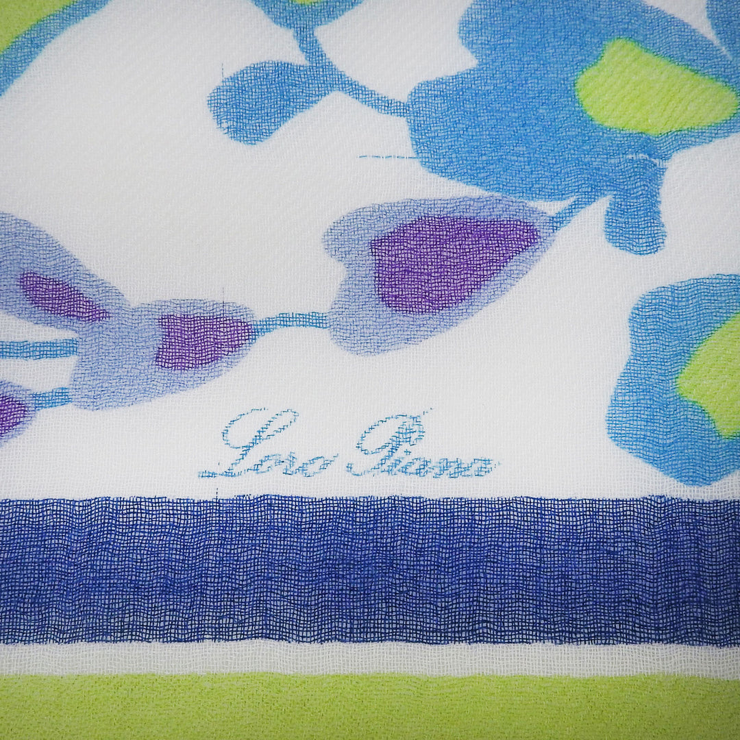Very Good Loro Piana Stall Floral logo scarf White Blue Green cashmere Women
