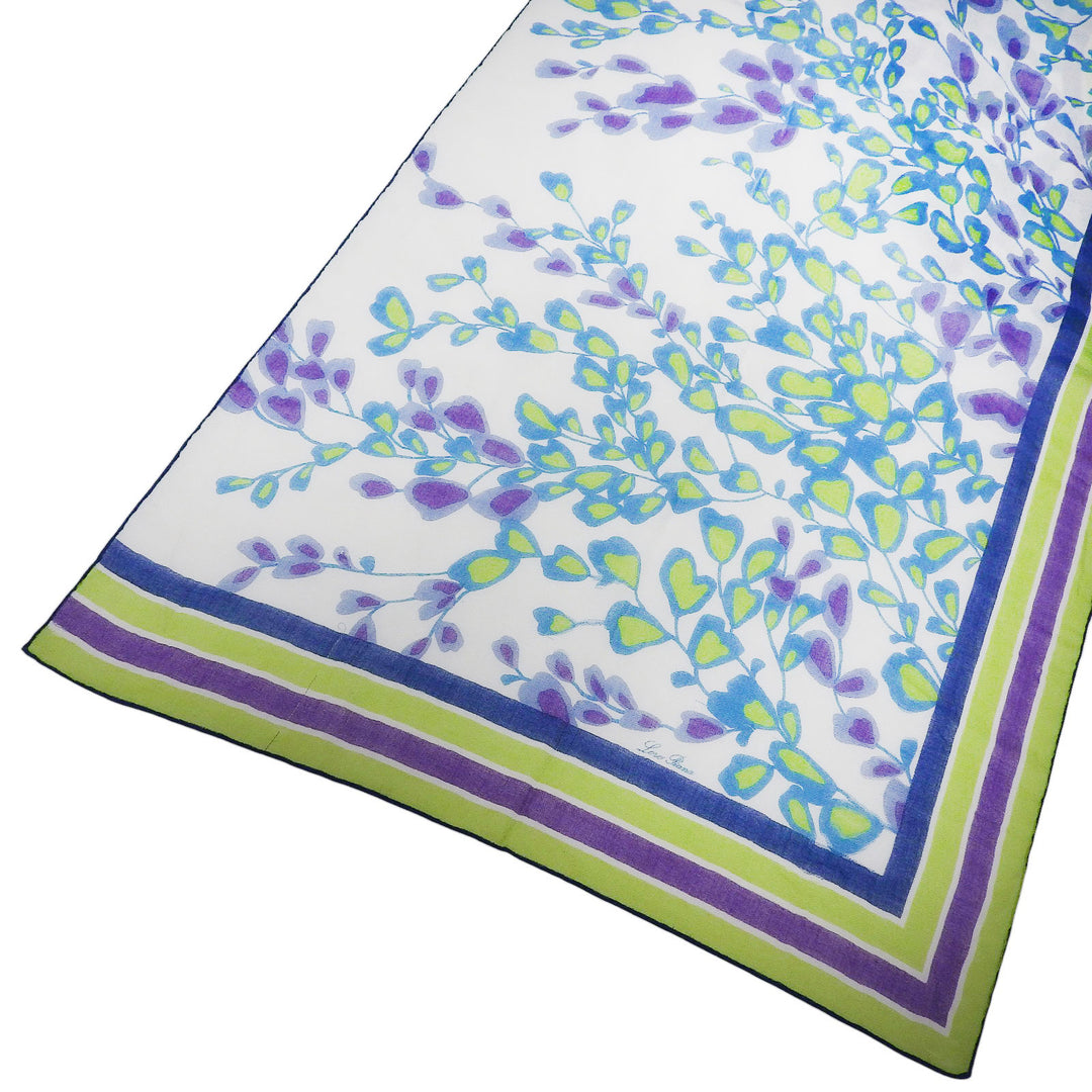 Very Good Loro Piana Stall Floral logo scarf White Blue Green cashmere Women