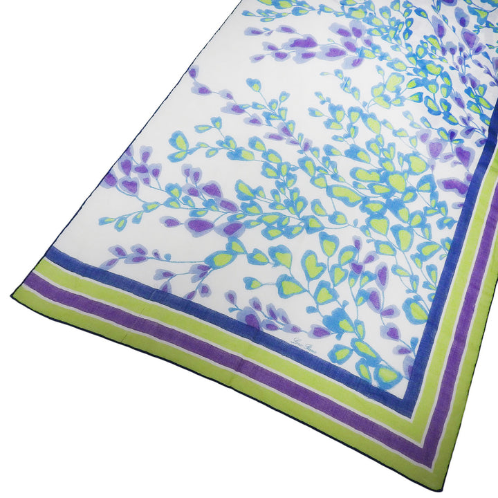 Very Good Loro Piana Stall Floral logo scarf White Blue Green cashmere Women