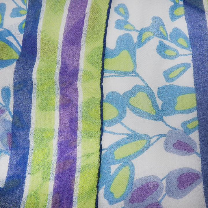Very Good Loro Piana Stall Floral logo scarf White Blue Green cashmere Women