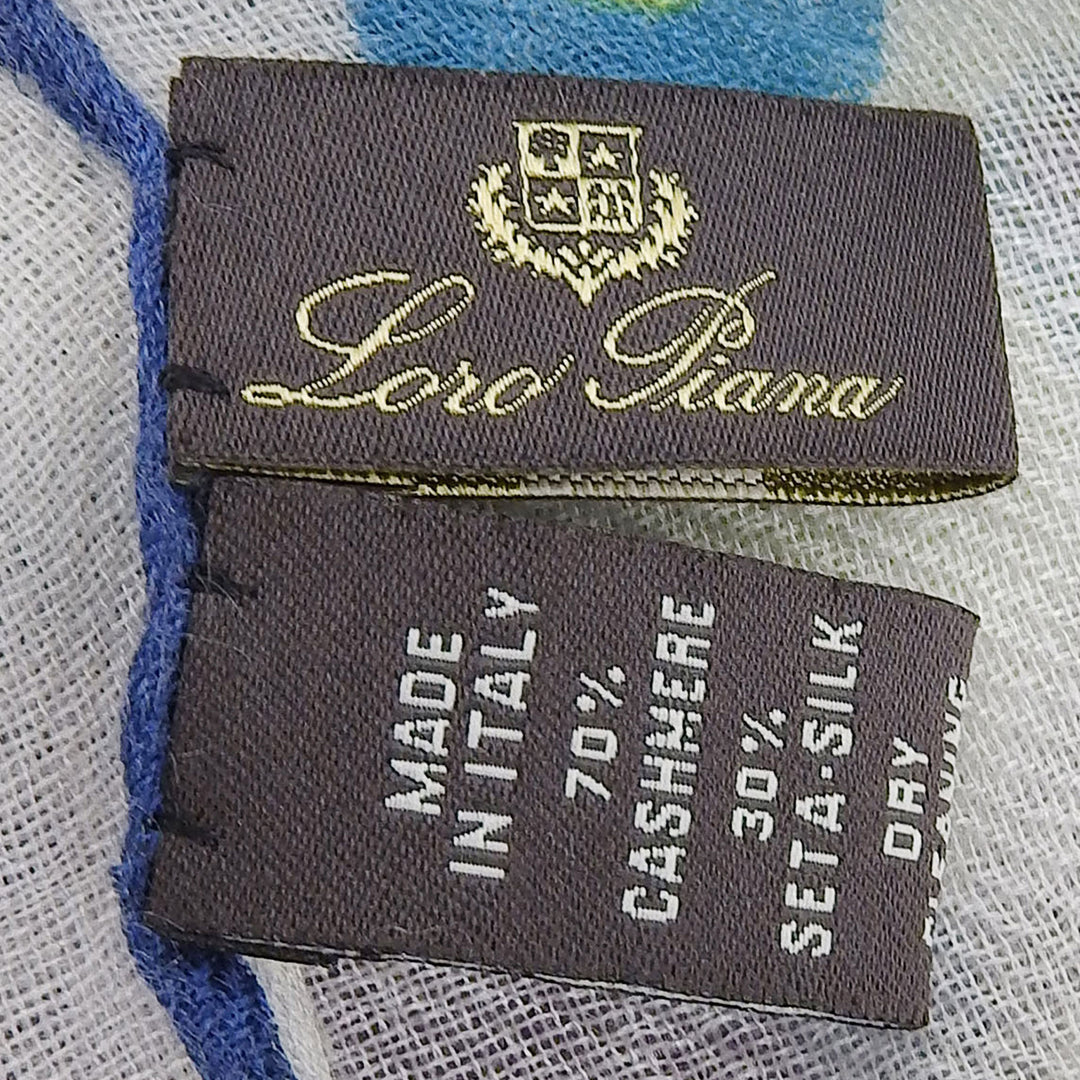 Very Good Loro Piana Stall Floral logo scarf White Blue Green cashmere Women