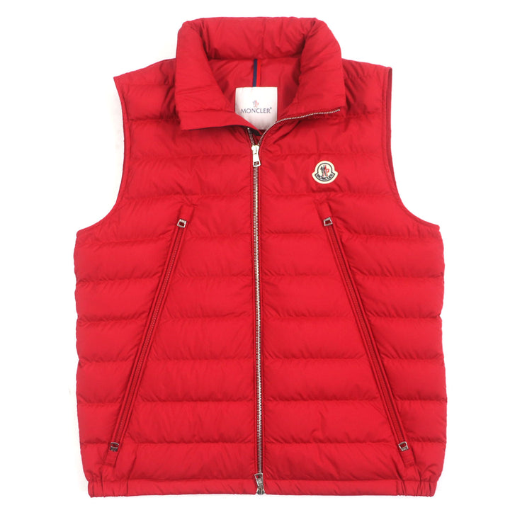 Excellent MONCLER Down vest Hooded with patch Double zip-up Red polyester mens 2