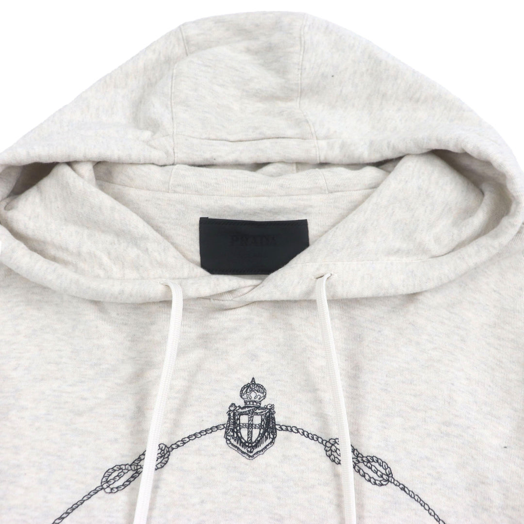 Great PRADA hoodie Logo Embroidered Hoodie Pullover Light gray cotton mens S UJL24B