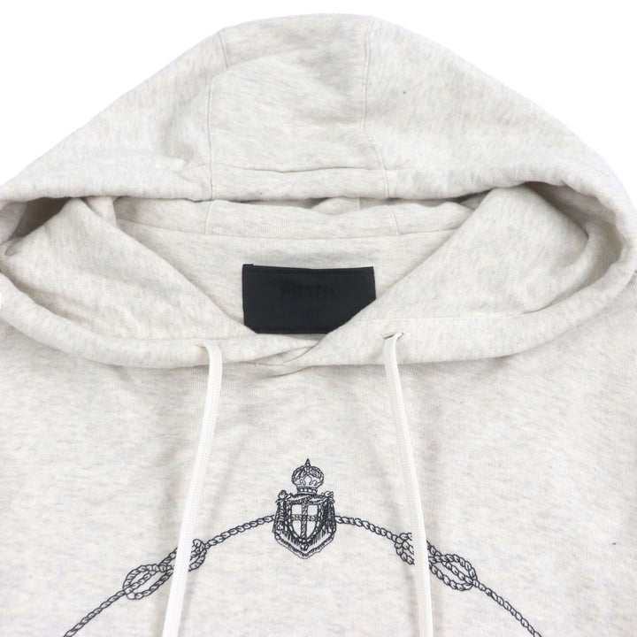 Great PRADA hoodie Logo Embroidered Hoodie Pullover Light gray cotton mens S UJL24B