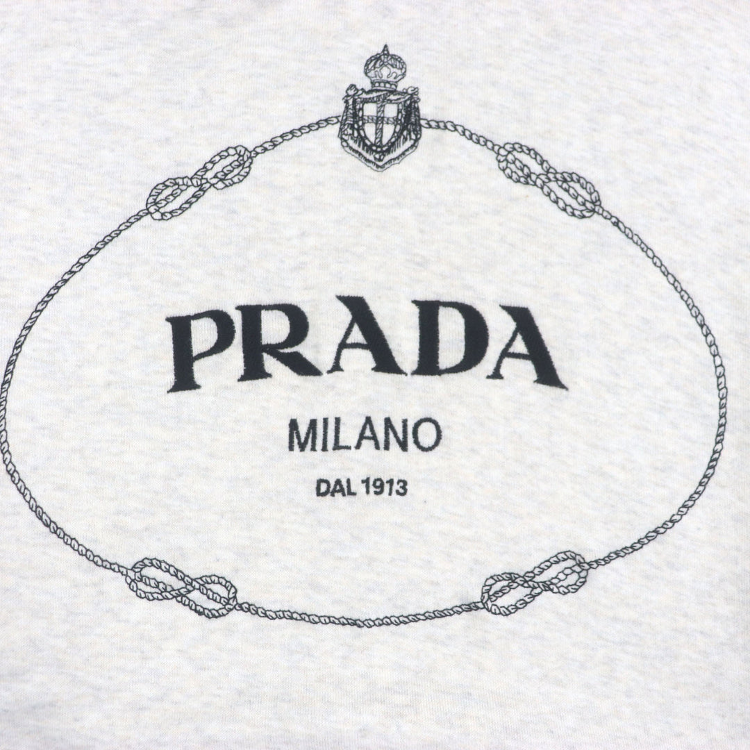 Great PRADA hoodie Logo Embroidered Hoodie Pullover Light gray cotton mens S UJL24B
