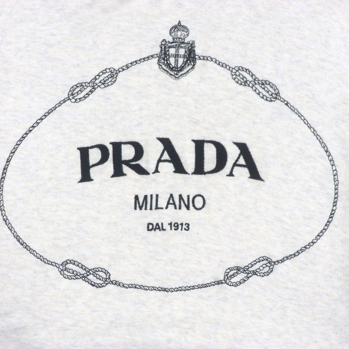 Great PRADA hoodie Logo Embroidered Hoodie Pullover Light gray cotton mens S UJL24B