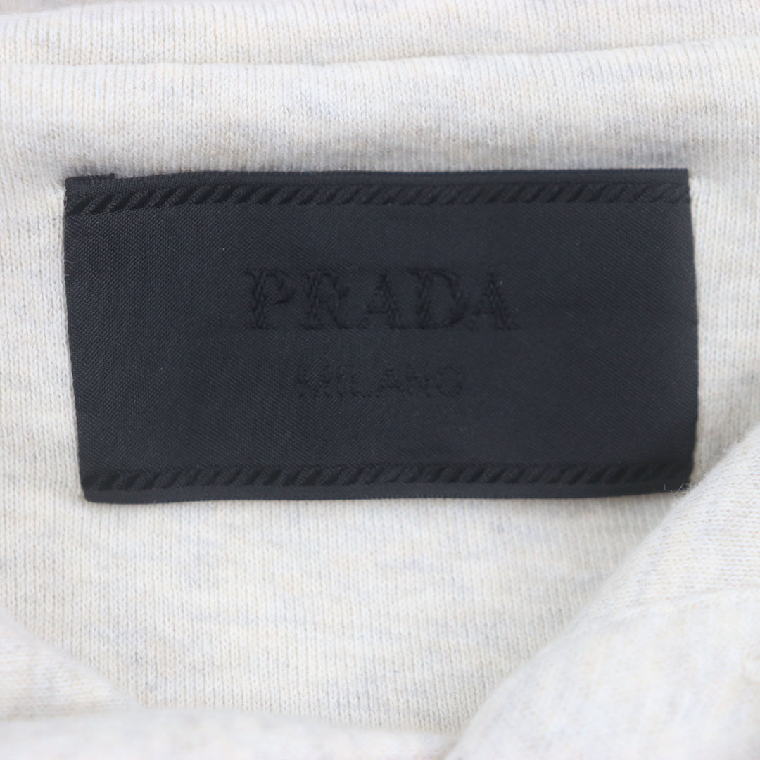 Great PRADA hoodie Logo Embroidered Hoodie Pullover Light gray cotton mens S UJL24B