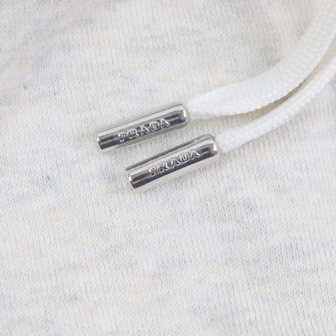 Great PRADA hoodie Logo Embroidered Hoodie Pullover Light gray cotton mens S UJL24B