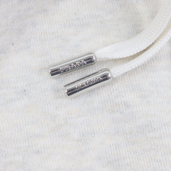 Great PRADA hoodie Logo Embroidered Hoodie Pullover Light gray cotton mens S UJL24B