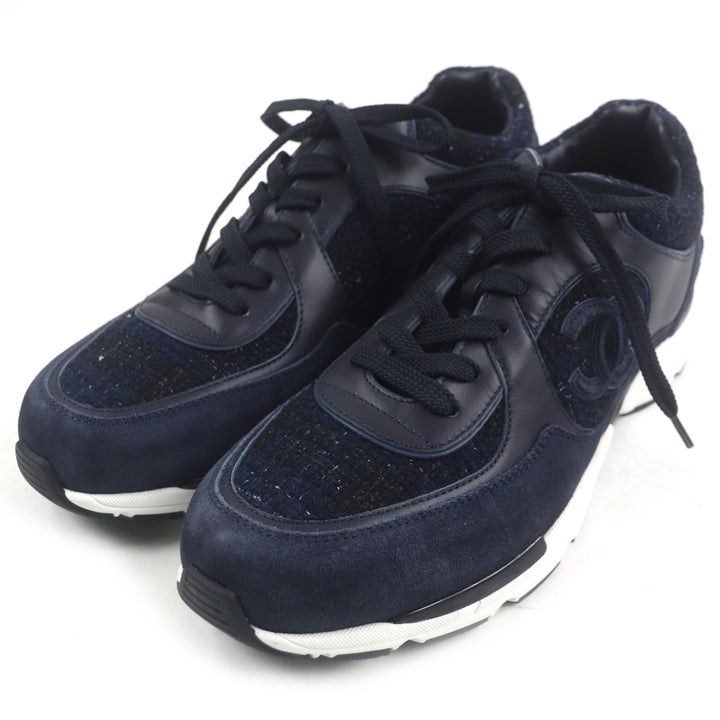 CHANEL sneakers COCO Mark Tweed Navy canvas mens 43 G39068