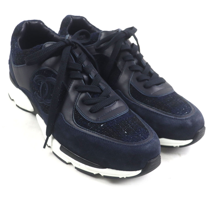 CHANEL sneakers COCO Mark Tweed Navy canvas mens 43 G39068