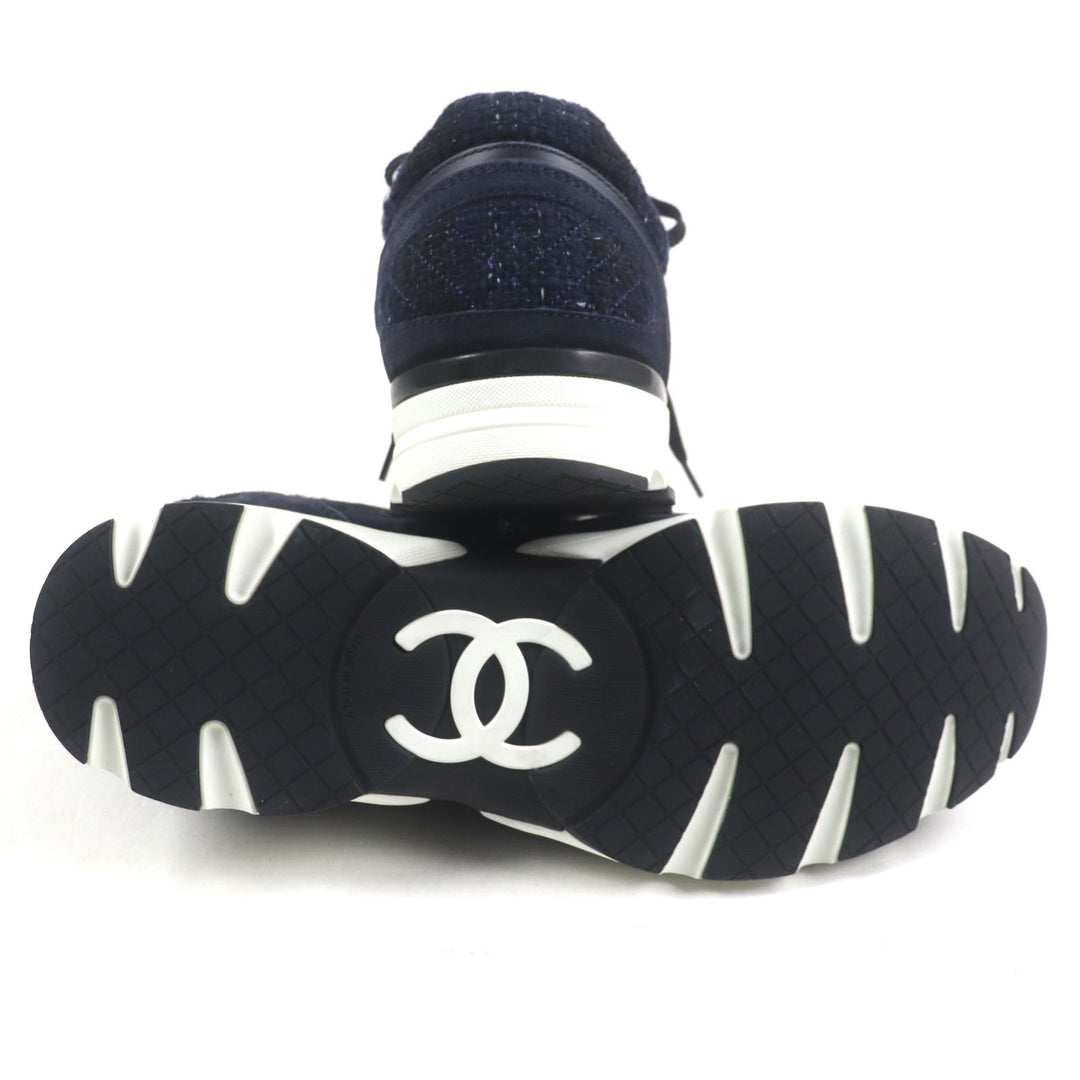 CHANEL sneakers COCO Mark Tweed Navy canvas mens 43 G39068