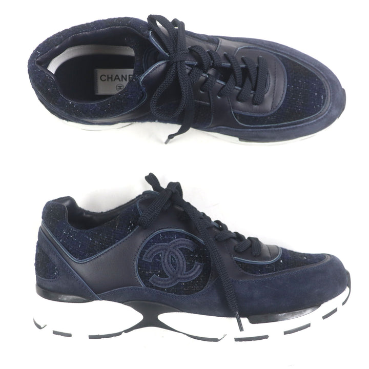 CHANEL sneakers COCO Mark Tweed Navy canvas mens 43 G39068