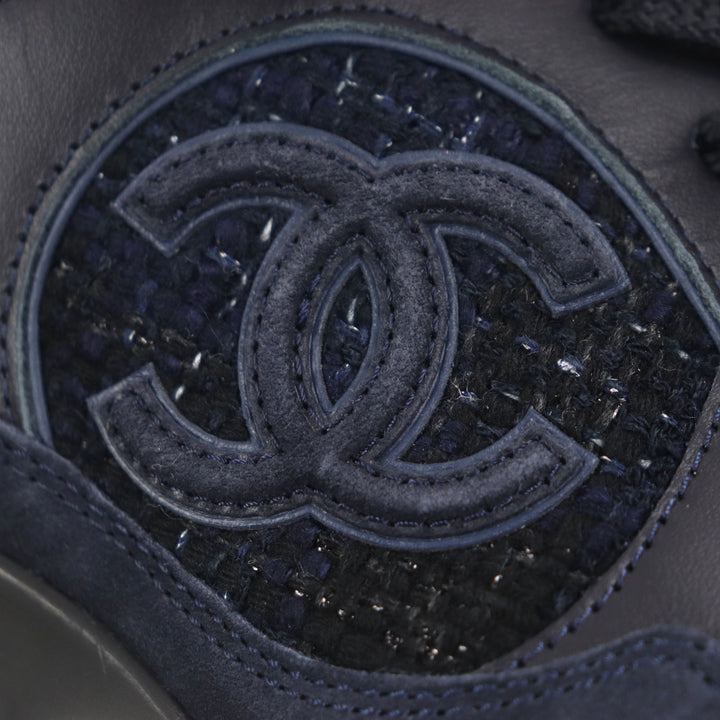 CHANEL sneakers COCO Mark Tweed Navy canvas mens 43 G39068