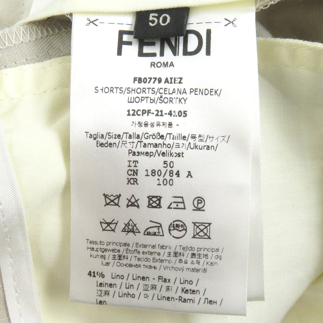 Excellent FENDI Pants logo embroidered short Kinari linen mens 50 FB0779
