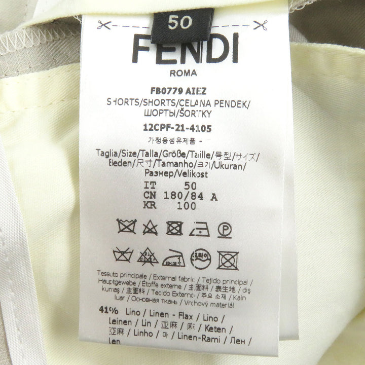 Excellent FENDI Pants logo embroidered short Kinari linen mens 50 FB0779