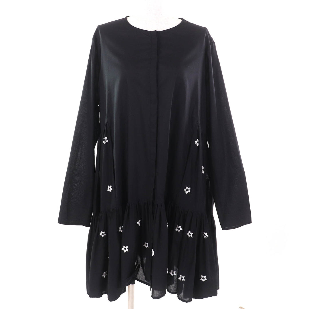 Excellent Merlette one piece Flower Beads Crew Neck Long Sleeve black M
