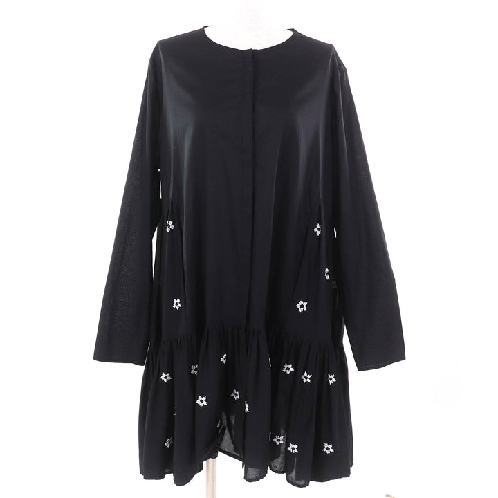 Excellent Merlette one piece Flower Beads Crew Neck Long Sleeve black M
