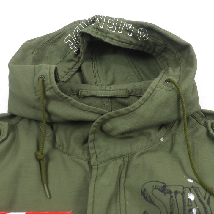 Great ONE MADE Mod coat Kurt Cobain handmade hooded zip up vintage khaki cotton mens L
